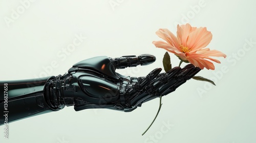 Wallpaper Mural Robotic Hand Gently Holding a Delicate Peach Blossom Torontodigital.ca