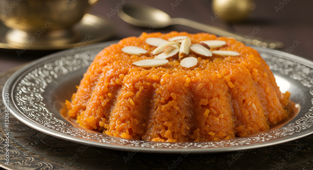 Delicious orange carrot halwa dessert with almonds sweet treat food dish on transparent background Delicious orange carrot halwa dessert with almonds sweet treat food dish on transparent background