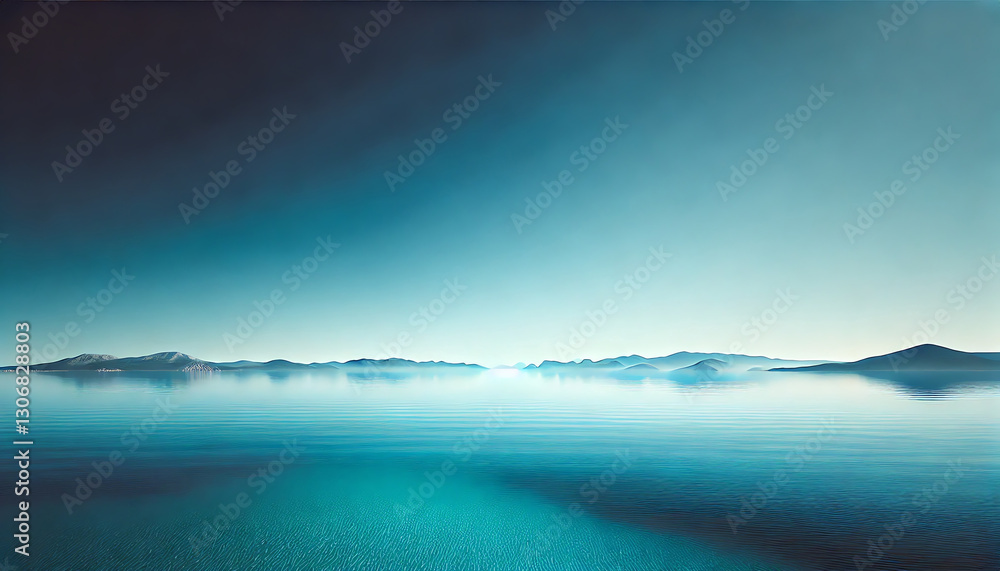 Fototapeta premium A peaceful seascape with a clear blue sky meeting a calm, reflective ocean