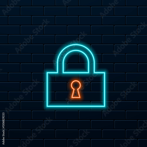 Closed and open locks vector graphic icons collection. neon style.