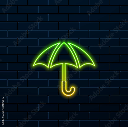 Mockup White Umbrella. neon style. Promotional Advertising Parasol. Mock Up, Template Isolated On White Background. Ready For Your Design. Product Advertising. Vector EPS10