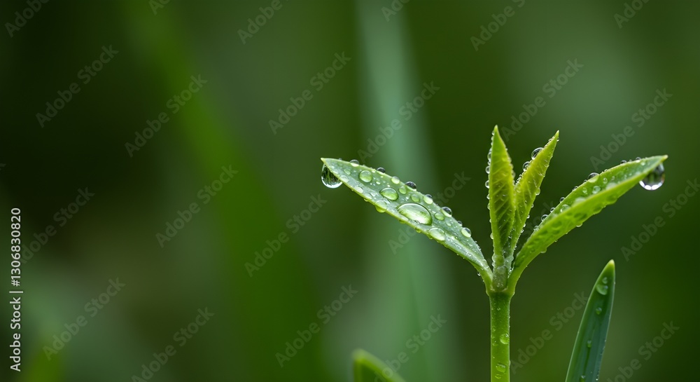 Tender Spring Sprout Covered in Fresh Raindrops Tender Spring Sprout Covered in Fresh Raindrops
