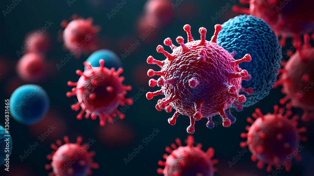 Red and Blue Virus Under Microscope in Close-Up Red and Blue Virus Under Microscope in Close-Up