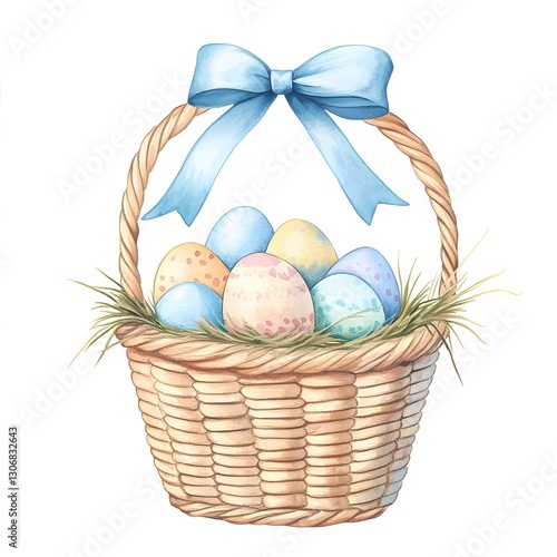 Wallpaper Mural Wicker Basket Filled with Colorful Easter Eggs and Floral Bow Torontodigital.ca