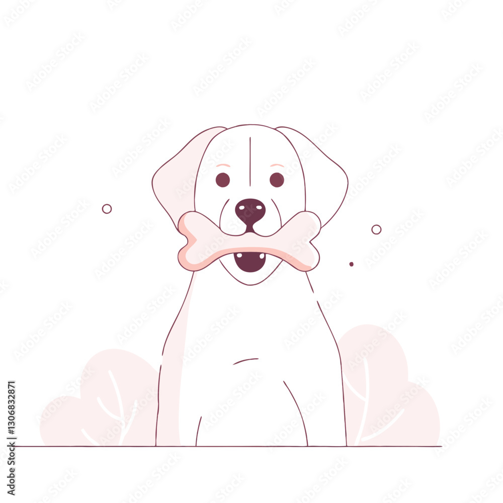 Fototapeta premium Lively dog character cheerfully clutching a bone, copy space included