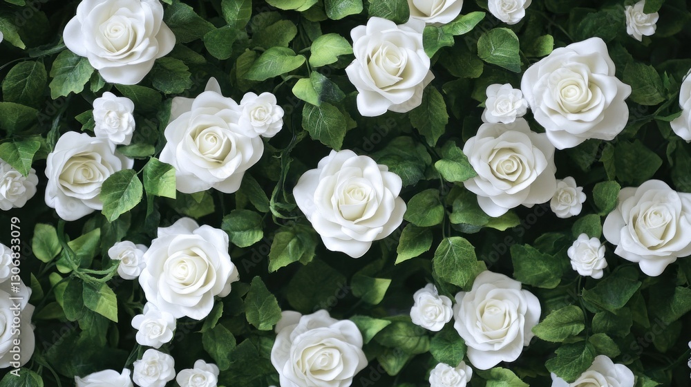 White Roses And Green Leaves Creating A Lush Floral Display White Roses And Green Leaves Creating A Lush Floral Display