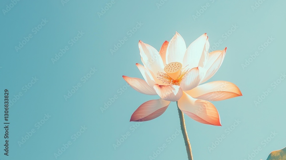 A Beautiful Lotus Flower Blooming Against a Clear Blue Sky A Beautiful Lotus Flower Blooming Against a Clear Blue Sky