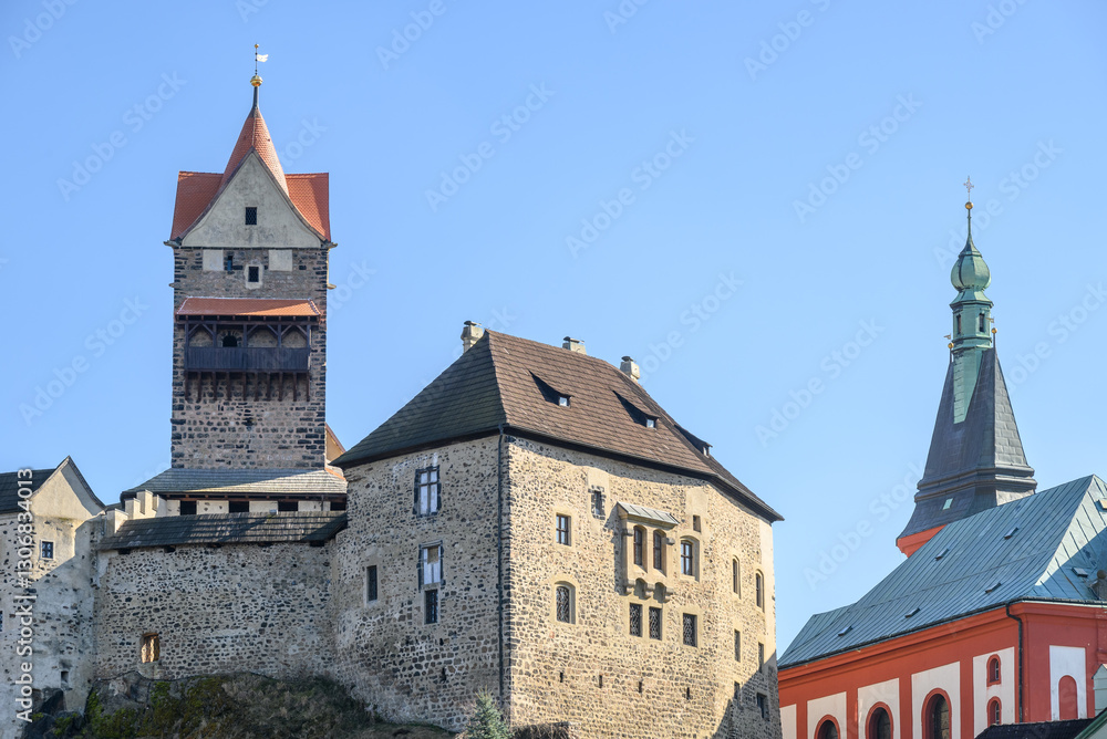 Loket Castle, a 12th-century gothic castle in the Karlovy Vary Region in Czech Republic. Loket Castle, a 12th-century gothic castle in the Karlovy Vary Region in Czech Republic.