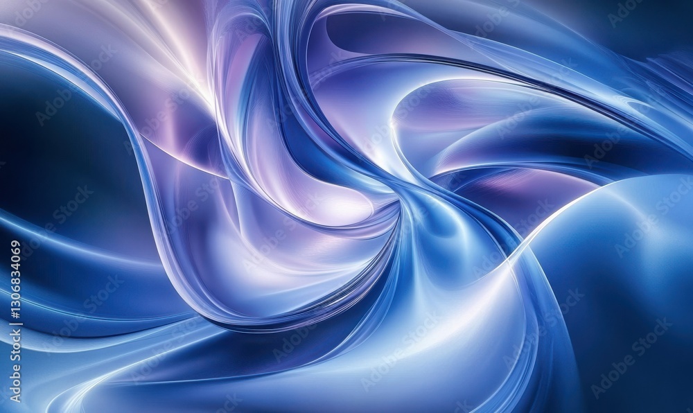 Fototapeta premium Elegant abstract flowing lines in shades of blue and purple, illuminated by soft glowing gradients creating a sleek futuristic design