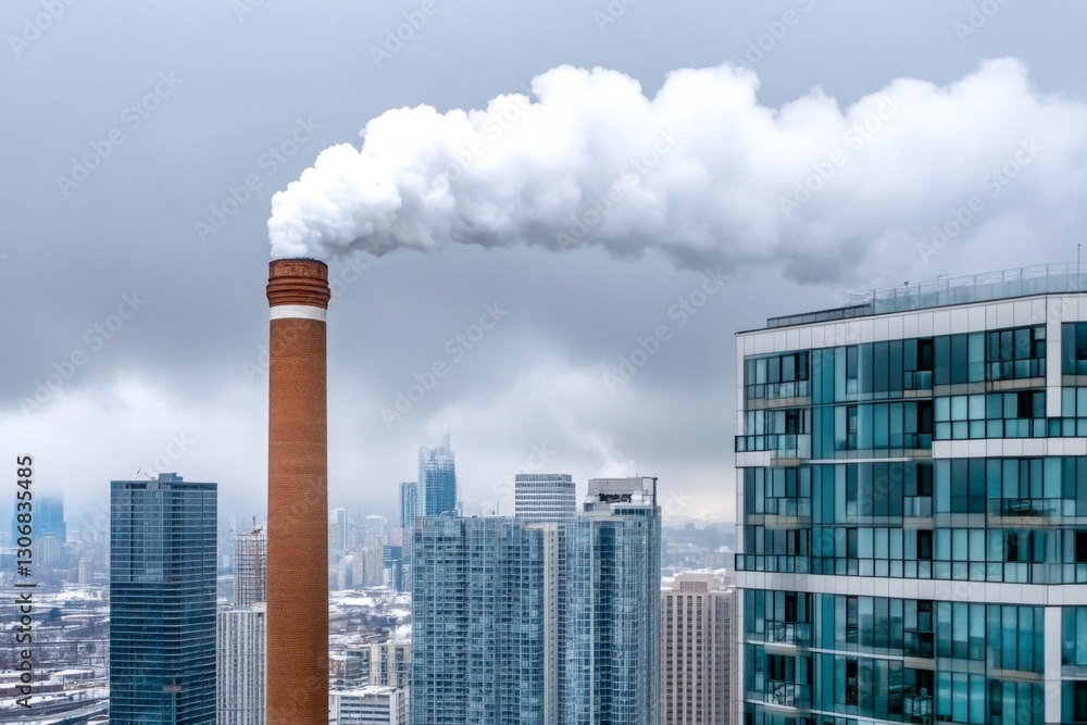 A factory skyline covered in smog from burning fossil fuels, reducing air quality A factory skyline covered in smog from burning fossil fuels, reducing air quality