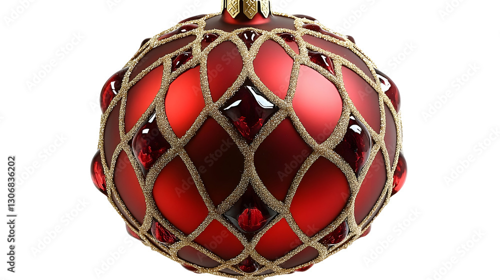 Red and Gold Ornament Rotates, Isolated on White Background Red and Gold Ornament Rotates, Isolated on White Background