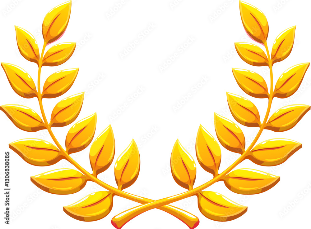 Laurel wreath of golden leaves for badge or game asset, cartoon vector. Royal heraldic wreath of golden laurel leaf branches for best award or top reward and winner triumph or game rank asset Laurel wreath of golden leaves for badge or game asset, cartoon vector. Royal heraldic wreath of golden laurel leaf branches for best award or top reward and winner triumph or game rank asset