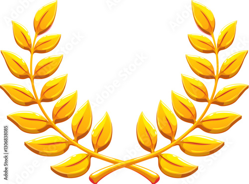 Laurel wreath of golden leaves for badge or game asset, cartoon vector. Royal heraldic wreath of golden laurel leaf branches for best award or top reward and winner triumph or game rank asset
