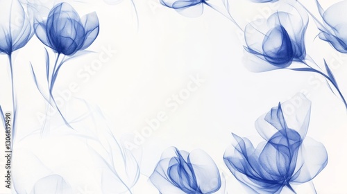 Seamless pattern with abstract blue floral shapes, digital art style, on white background. Concept of elegance and creativity