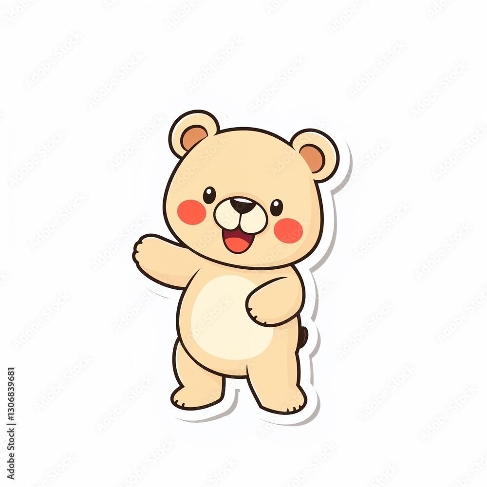 Playful Bear Cub's Warm Welcome: An adorable, cartoon-style bear cub stands with an open, welcoming gesture, its expressive eyes and rosy cheeks radiating friendliness and innocence. Playful Bear Cub's Warm Welcome: An adorable, cartoon-style bear cub stands with an open, welcoming gesture, its expressive eyes and rosy cheeks radiating friendliness and innocence.
