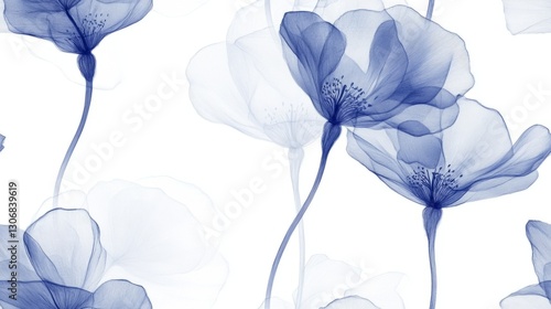 Seamless pattern with abstract blue floral shapes, digital art style, on white background. Concept of elegance and creativity