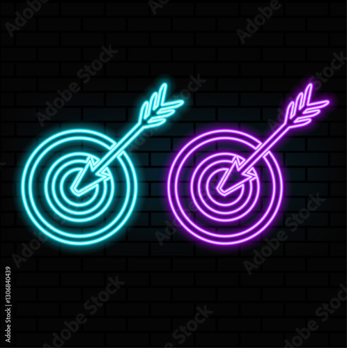 A set of neon bright targets in different colors on a dark background..5
