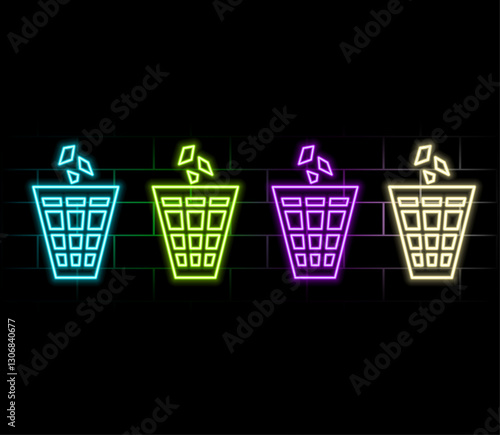 Glowing neon Recycle bin with recycle symbol icon isolated on blue background. Trash can icon. Garbage bin sign. Recycle basket sign. Vector Illustration.3