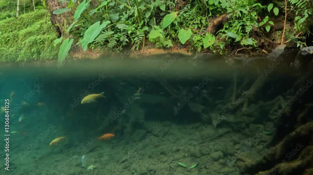 custom made wallpaper toronto digitalHalf view of fish in the lake and green plants above. For relaxation and calm. Ecological and environmental concepts. For calm and relaxation. Footage 4K, 60Fps