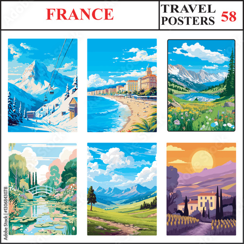 France Tignes Nice Mercantour Travel Poster Wall Art Print Collection Set Part 58