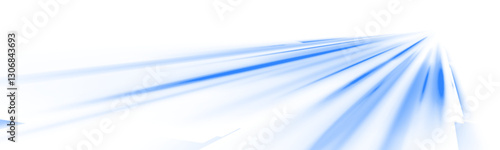 Neon speed lines vector background. Futuristic motion blur effect in blue. Abstract glowing road lights. Cyberpunk technology design. Fast light streaks. Digital flow. Vector illustration. PNG.