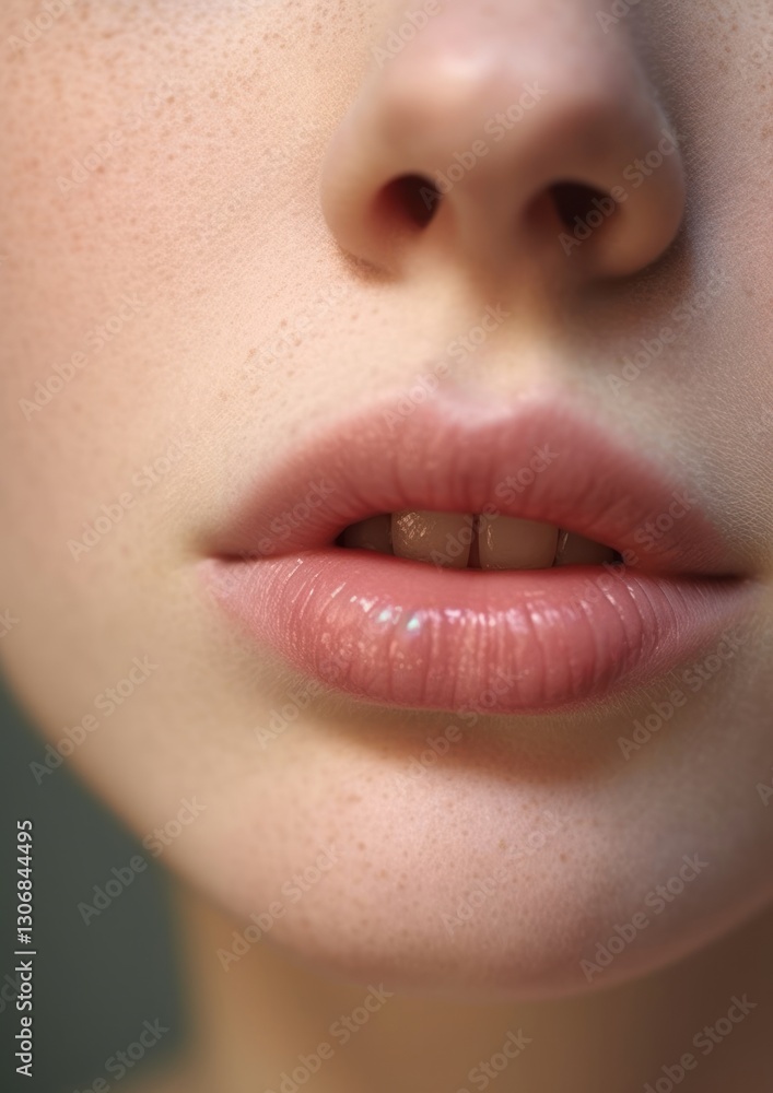 Fototapeta premium Close up on face pores texture mouth skin perfection.
