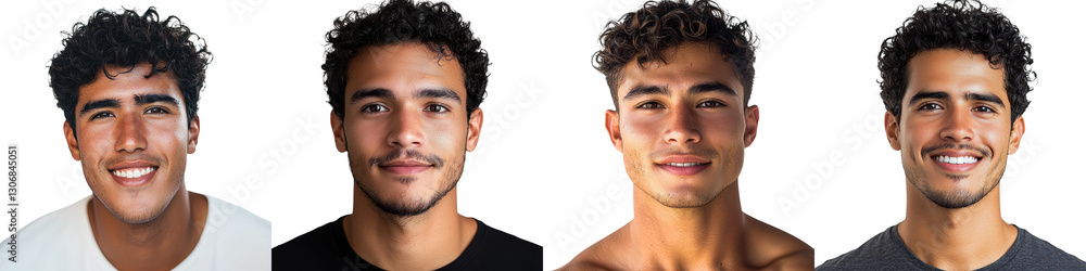 Obraz premium Smiling Handsome Young Man with Curly Hair Posing against White Background Portrait of Confident Friendly and Diverse Male Model