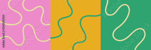 Abstract playful minimalistic background with wavy line. Poster with organic curvy curly stripe. Wave line art