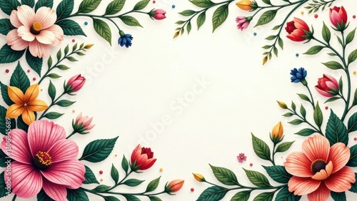 Floral Frame with Vivid Blossoms and Lush Greenery, Perfect for Elegant Designs and Springtime Invitations