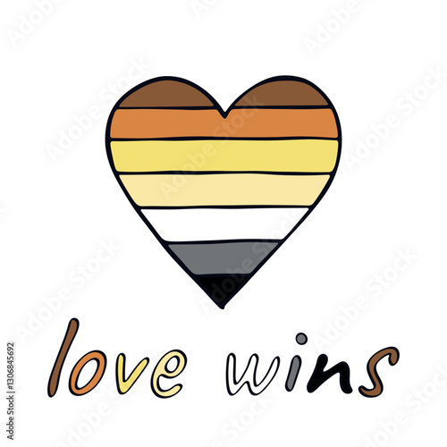 Colorful heart shape Bear brotherhood pride flag Happy pride day LGBTQIA community Pride Month Vector hand drawn doodle for posters, stickers, logo, cards