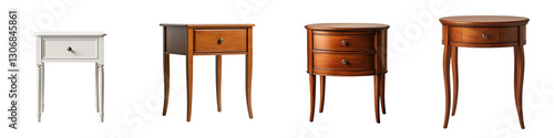 Elegant collection of wooden furniture pieces including classic side tables ornately detailed chests of drawers and refined nightstands perfect for creating a warm inviting