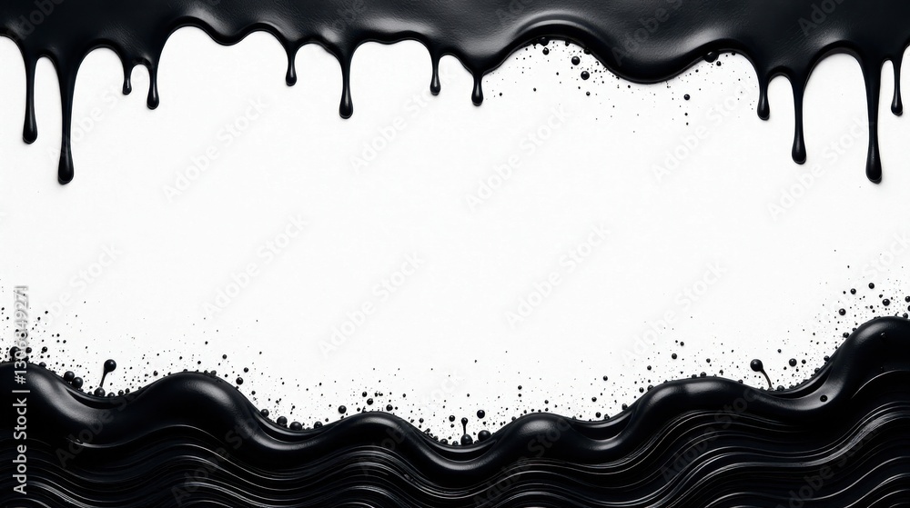 Fototapeta premium Abstract Black Liquid Dripping Design with a Blank Center for Text or Images