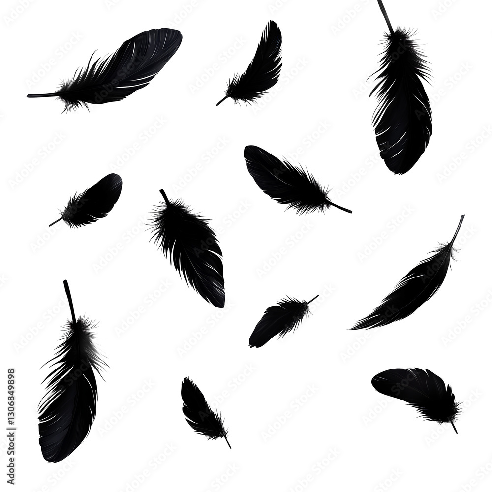 Black feathers isolated on transparent background Black feathers isolated on transparent background