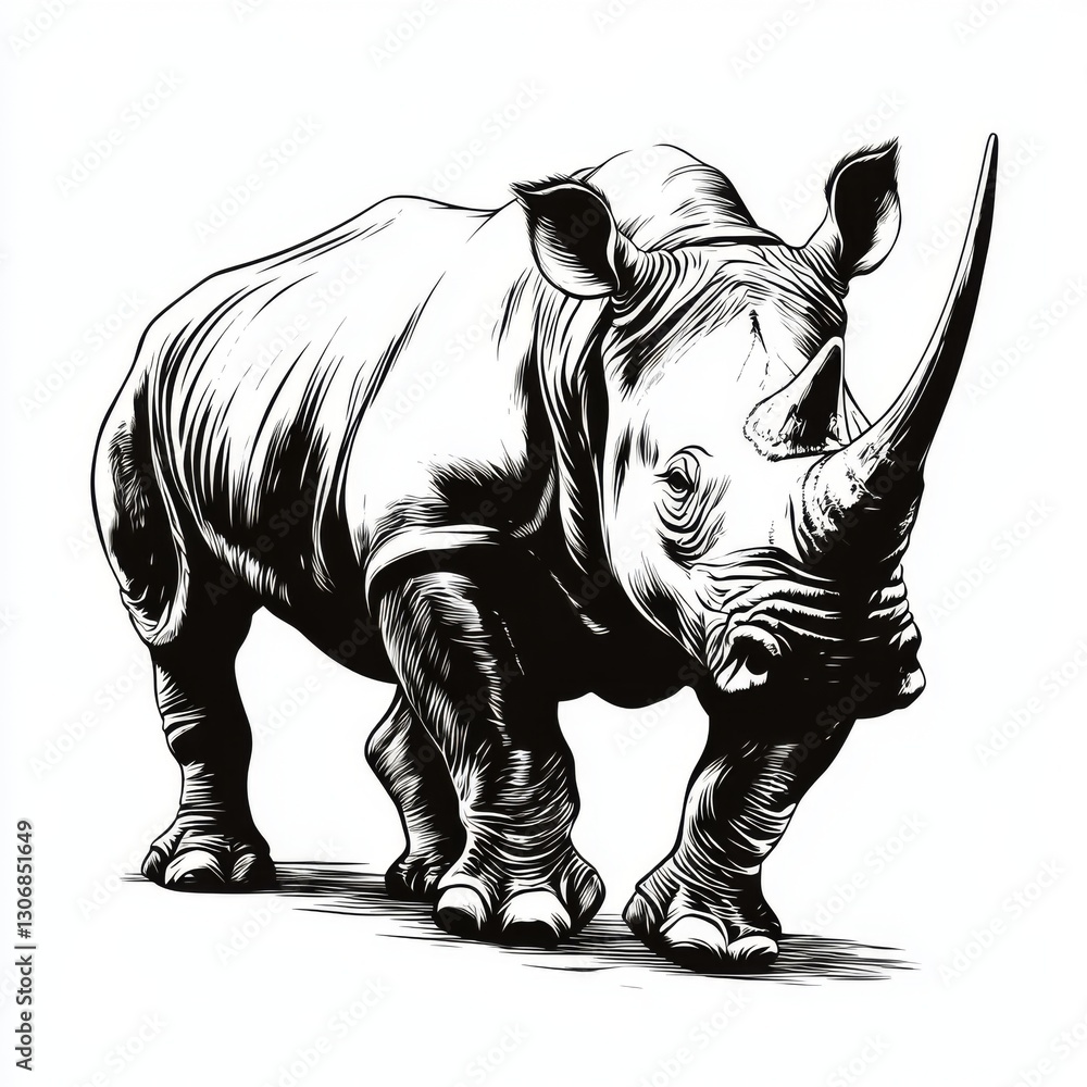 Fototapeta premium Detailed illustration of a rhinoceros walking, showcasing its powerful physique and natural grace