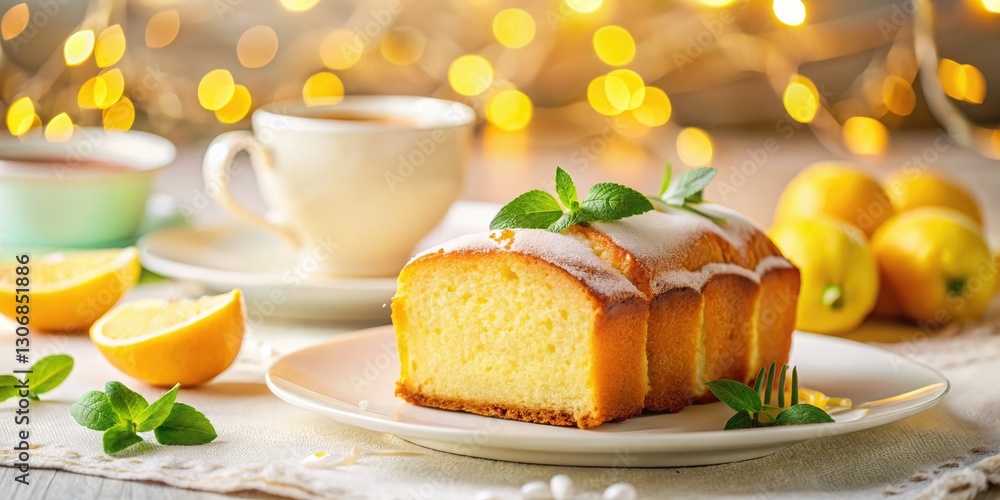 Bokeh Photography: Lemon Pound Cake, Tea, Elegant Table Setting Bokeh Photography: Lemon Pound Cake, Tea, Elegant Table Setting