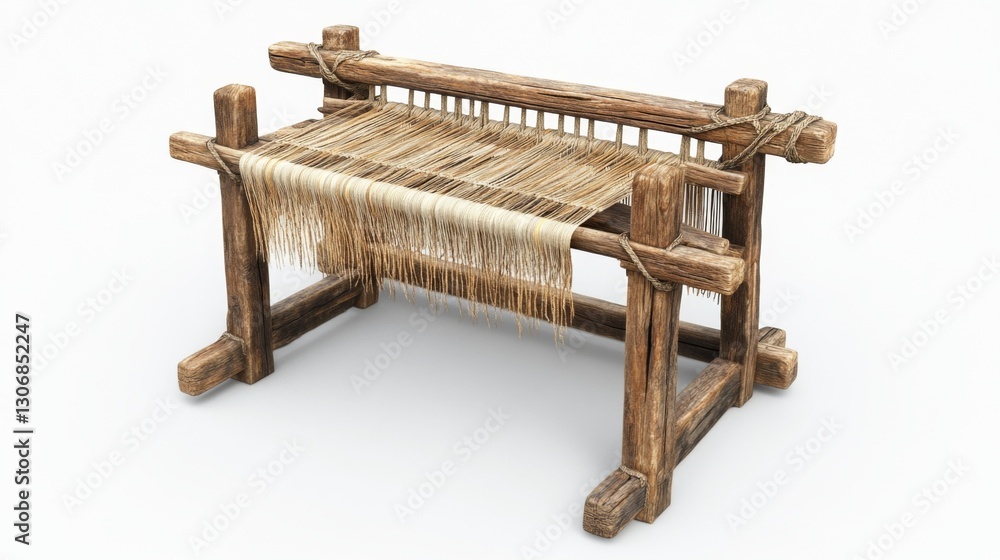 A beautifully crafted wooden loom showcasing the art of weaving. This traditional tool represents creativity and craftsmanship in textile production. Generative AI A beautifully crafted wooden loom showcasing the art of weaving. This traditional tool represents creativity and craftsmanship in textile production. Generative AI