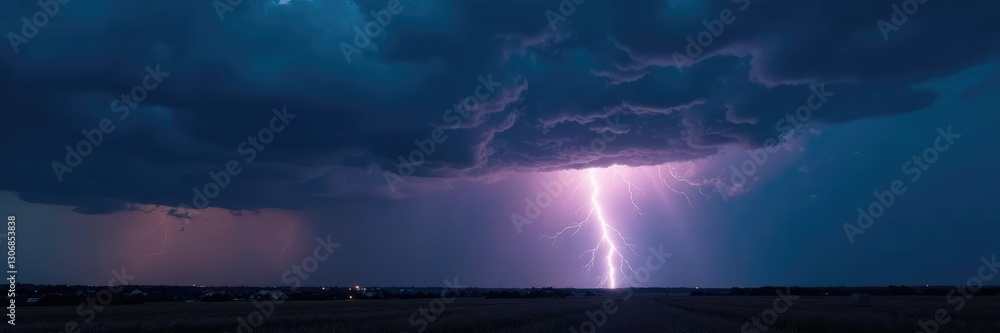 Dark stormy sky with lightning bolt strike in the distance, storm, flash Dark stormy sky with lightning bolt strike in the distance, storm, flash