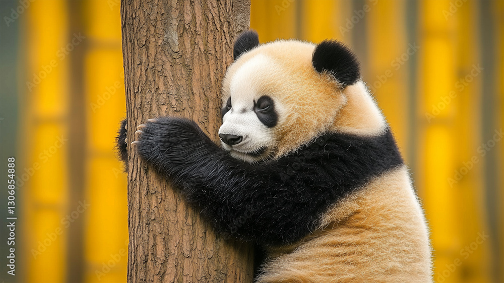 Obraz premium 背中を木にこすりつけて気持ちよさそうなパンダ