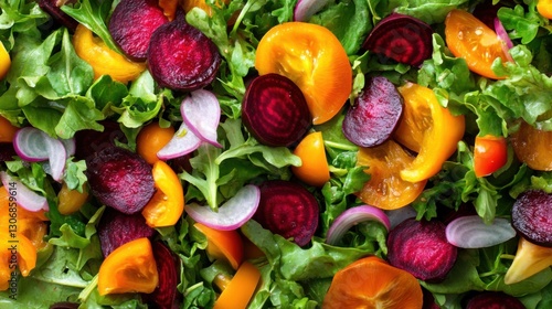 Fresh salad with beets and oranges for a colorful and healthy meal option on a white plate
