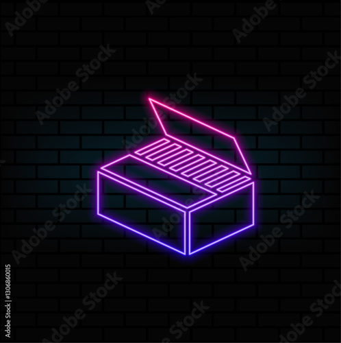 Product Icon. Isolated Package, 3D Carton Box - Vector. neon style.