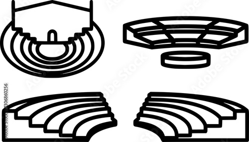 amphitheater icon set, arena vector pack, stadium outline illustration