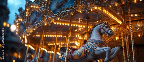 Vintage carousel horse at night