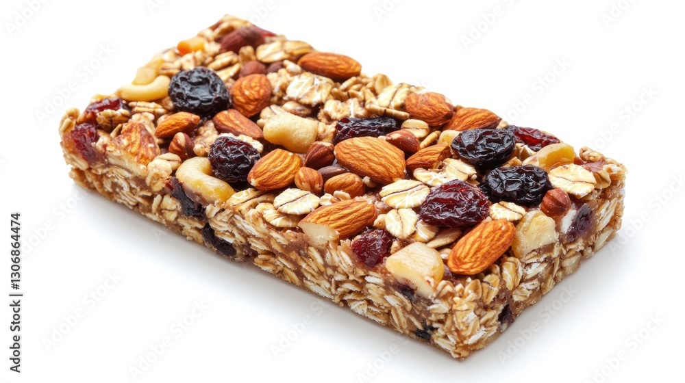 A Close Up Photograph Showing Granola Bar Against White Background A Close Up Photograph Showing Granola Bar Against White Background