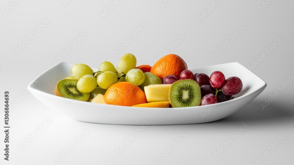 A white bowl filled with various colorful fresh fruits A white bowl filled with various colorful fresh fruits
