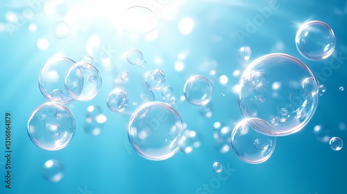 Wallpaper Mural Transparent Bubbles Floating on Light Blue Surface Torontodigital.ca