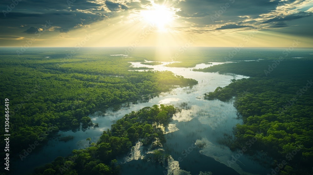 The magnificent sunrise in the Amazon rainforest The magnificent sunrise in the Amazon rainforest