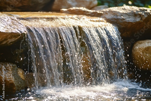 Glistening Water Cascading Down a Serene Waterfall Creating a Tranquil Atmosphere in a Natural Setting