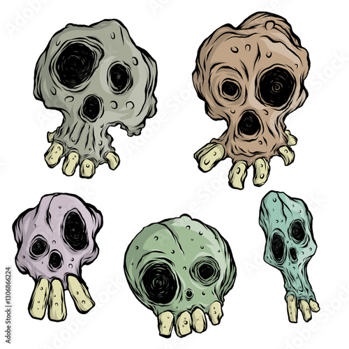 Spooky Grungy Cartoon Skulls