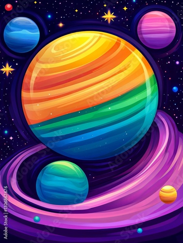 Colorful Planets in Cosmic Art Style