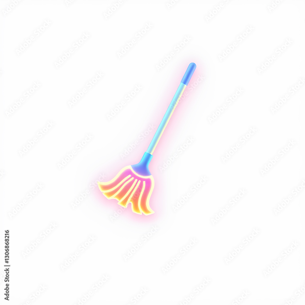 Cleaner mop holographic 3D icon. neon symbol vector illustration isolated on white background. Generative AI Cleaner mop holographic 3D icon. neon symbol vector illustration isolated on white background. Generative AI
